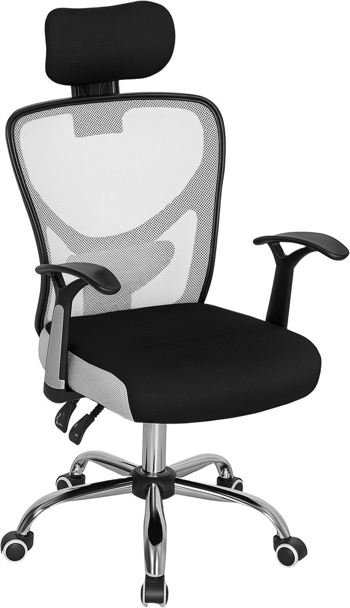 SOGIOL® Ergonomische Bureaustoel - Bureaustoelen voor Volwassenen - Met Verstelbare Hoofdsteun en Lendensteun - Kantelbare Rugleuning -Grijs
