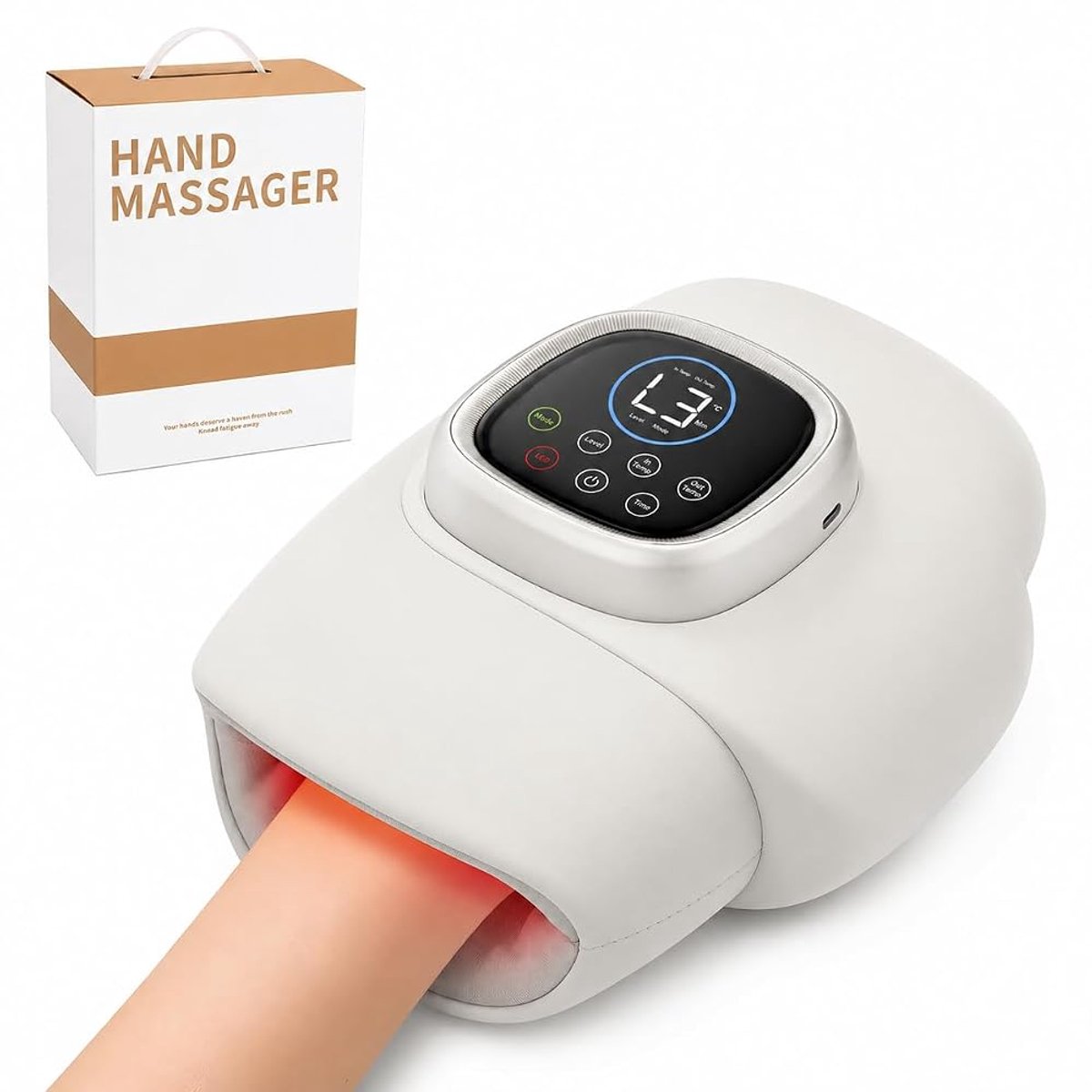 Elektrisch Handmassage Apparaat met Warmte - Draadloze Handmassager met 3D Luchtcompressie en 3 LED Lichtstanden - Pols- en Handmassage met LCD Touchscreen - 4000mAh Batterij - Grijs