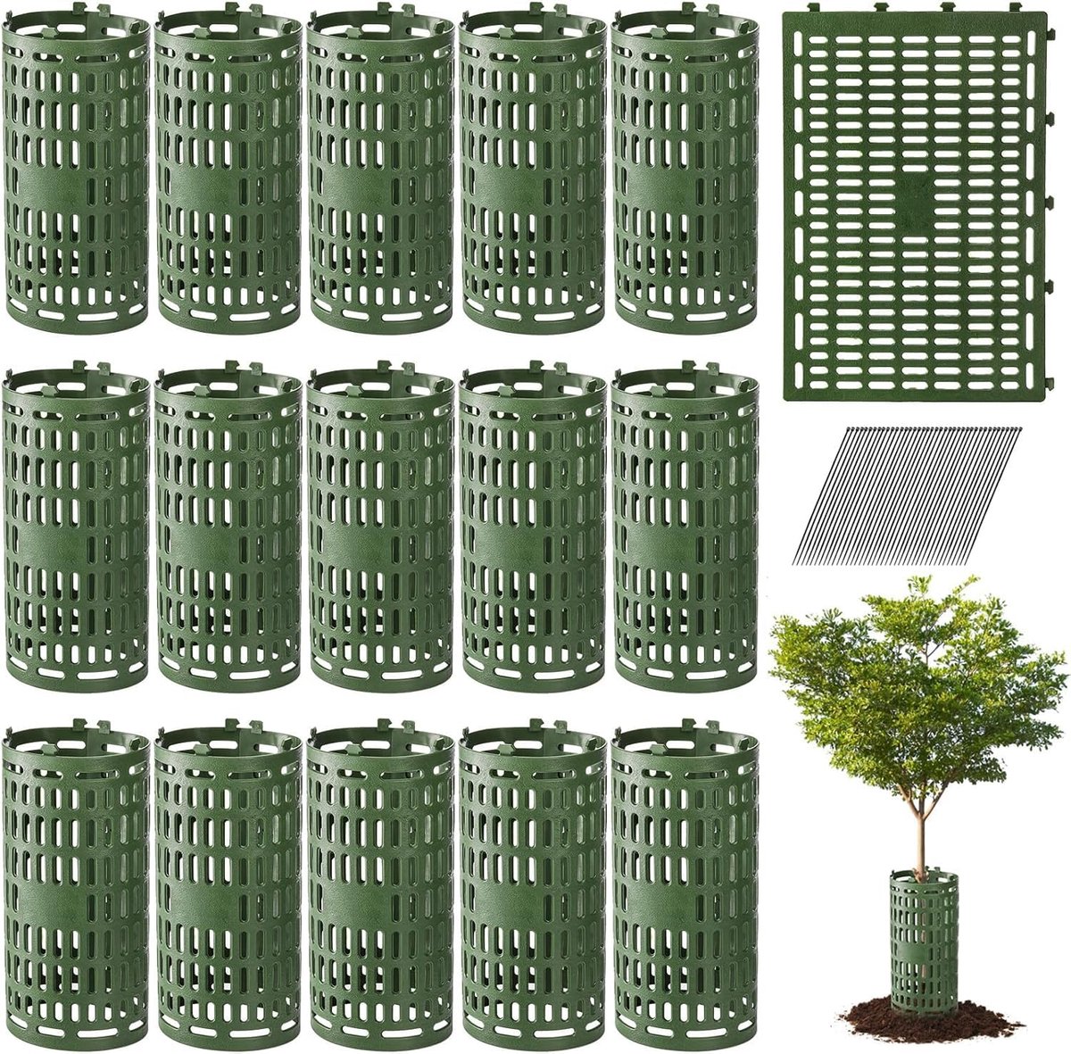 16 stuks boomstambeschermer plantenbeschermers met ritssluitingen, tuinbescherming boomwikkelkooien voor beschadigde schors, uitschuifbare struikbeschermers tegen trimmers, maaiers en zonnebrand