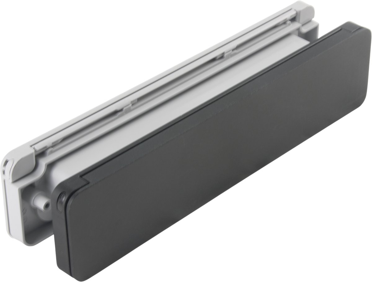 Homebox - de isolerende, tochtvrije en geluiddempende brievenbus – buitendeel aluminium zwart fijnstructuur coating - binnendeel in grijs RAL7047