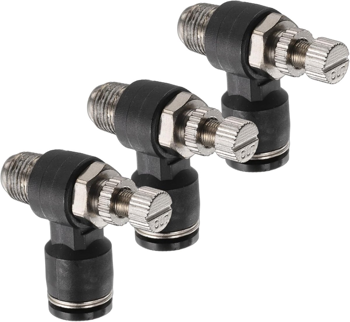 3 stuks luchtstroomregelventiel, 6 mm slang-Ø x 1/8 inch PT schroefdraad, push-to-connect-fitting, luchtleiding, fitting, hoek, 90 graden, snelheidsregelventiel, adapterfitting