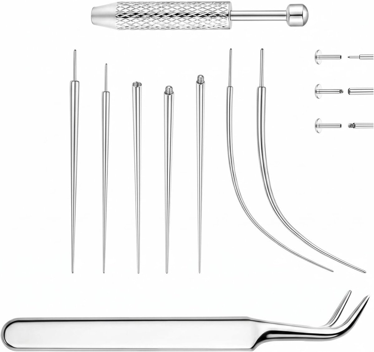Piercing Inbrenghulp Set 16g 18g, Piercing Taper Invoering, Piercing Balgrijper Set, compatibel met hulpmiddelen voor het wisselen van oren, neus, lippen, navel en tong