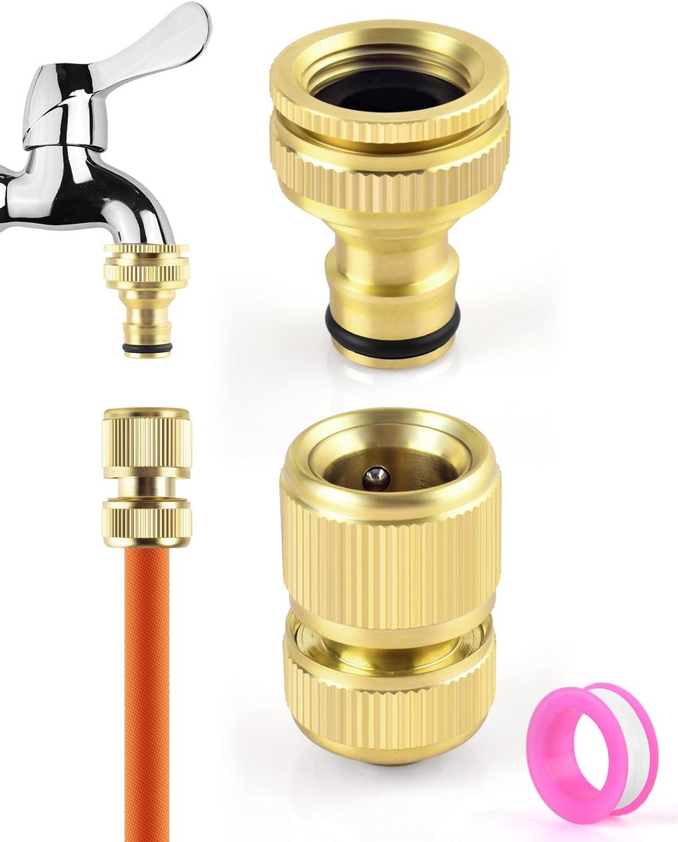 1/2 inch messing tuinslangconnector met 1/2 inch en 3/4 inch 2-in-1 binnendraad kraanaansluiting adapter voor tuin huis kraan