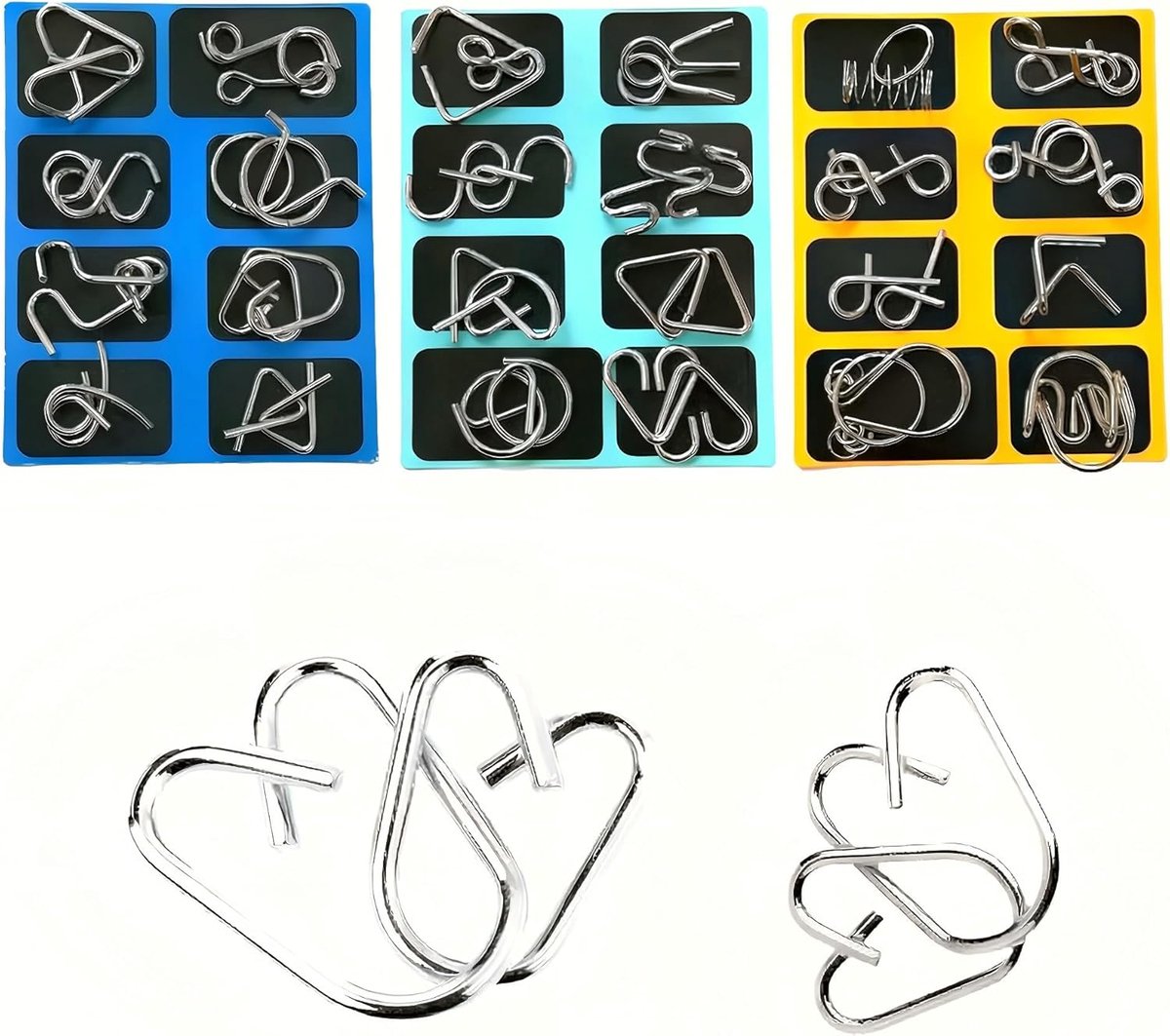 24 stuks metalen puzzels, mini-puzzels met metalen ringen, geduld en logica spellen voor volwassenen en kinderen, IQ-uitdagingen voor thuis, kantoor, reizen, cadeau
