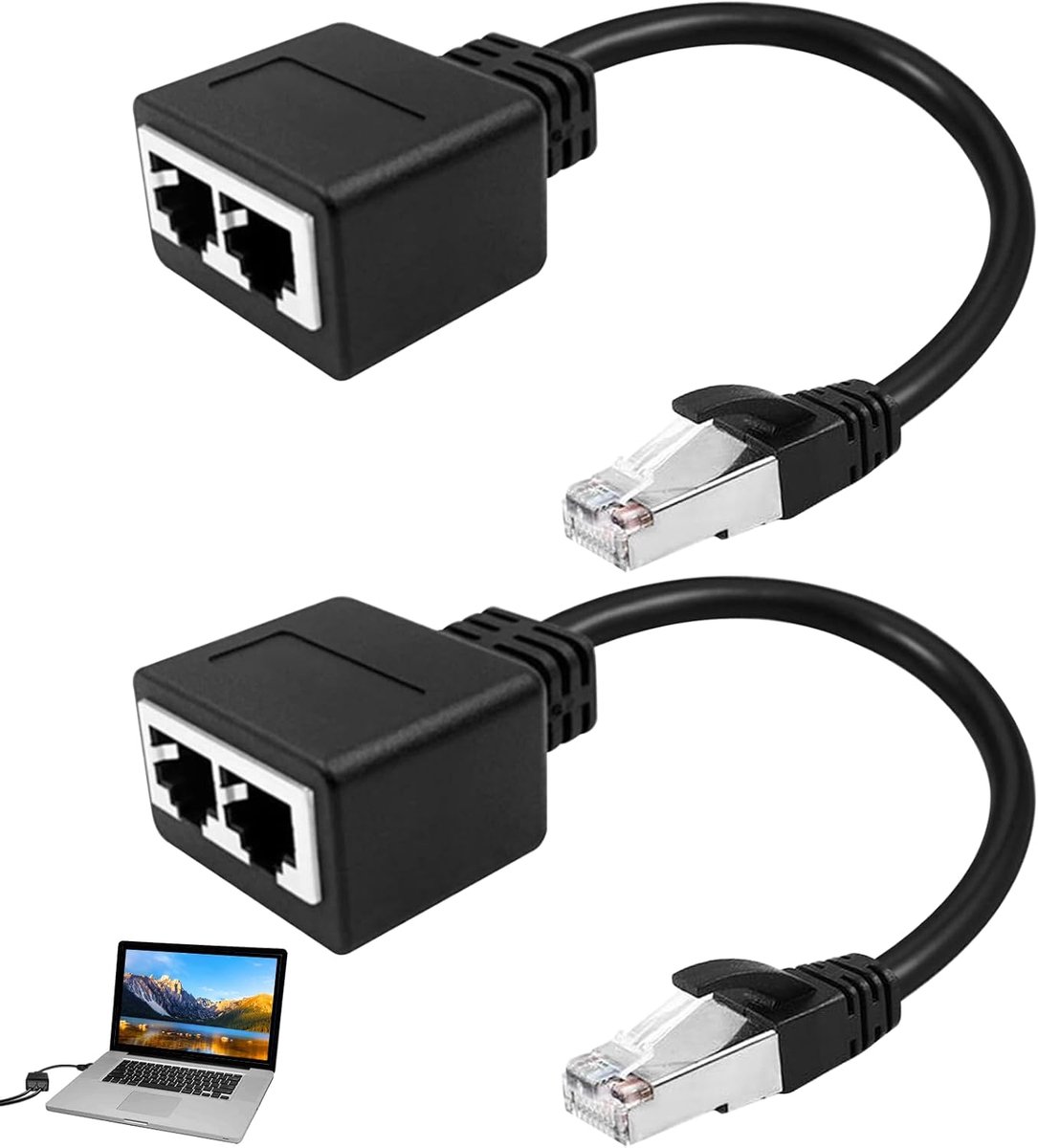 2 stuks RJ45 splitter adapter LAN Ethernet Extender LAN-verdeler 1 op 2, ethernet splitter voor ethernets Cat5 Cat5e Cat6 Cat7 compatibel met Router TV Box PC Laptop PS5