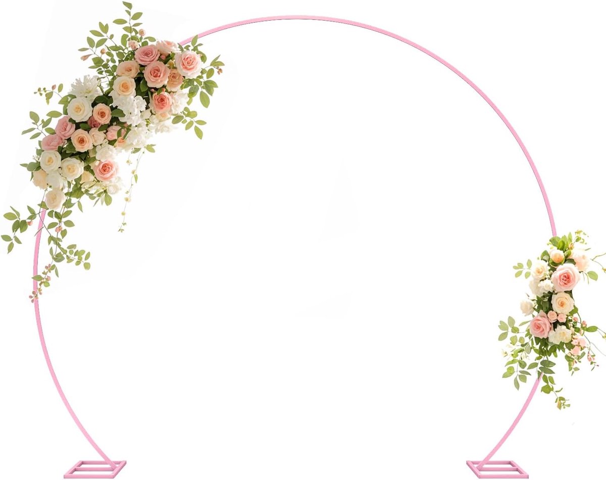 2,2 m roze ronde achtergrondstandaard, ronde ballonboogframe, grote metalen huwelijksboog voor jubileum, verjaardagsfeest, Valentijnsdag, ceremonie, huwelijksdecoraties, verdikte vierkante