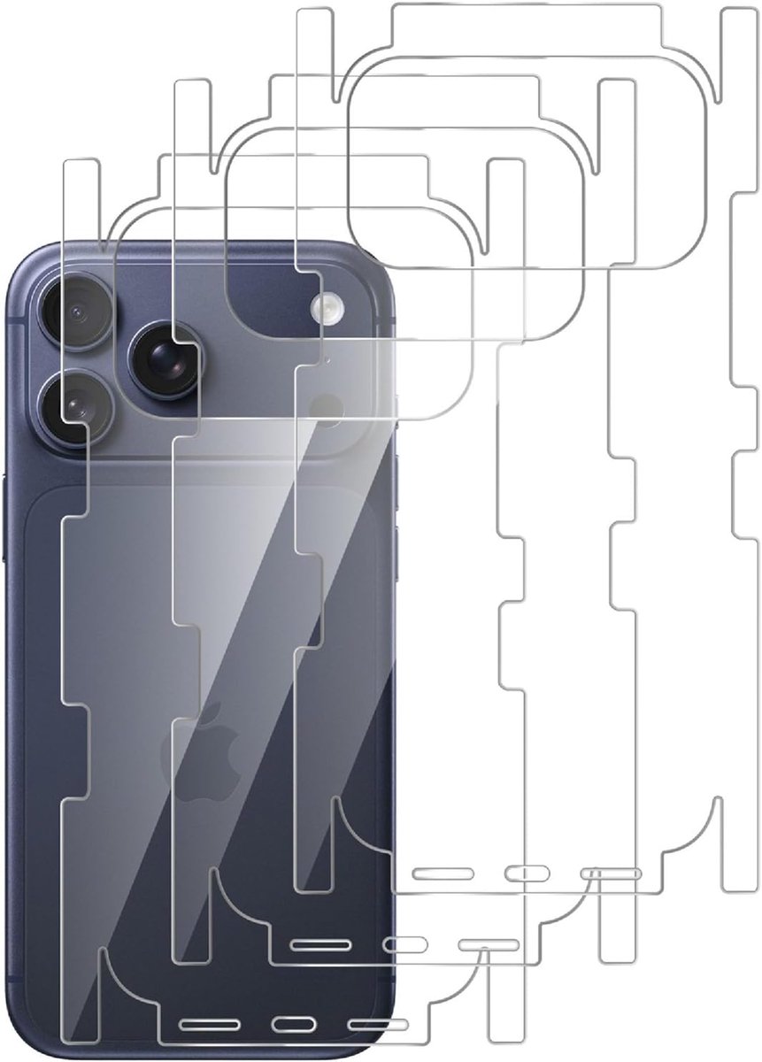 [3 stuks beschermfolie voor achterkant compatibel met iPhone 17 Pro Max, zachte TPU, dun, hoge transparantie, beschermende rand - transparant
