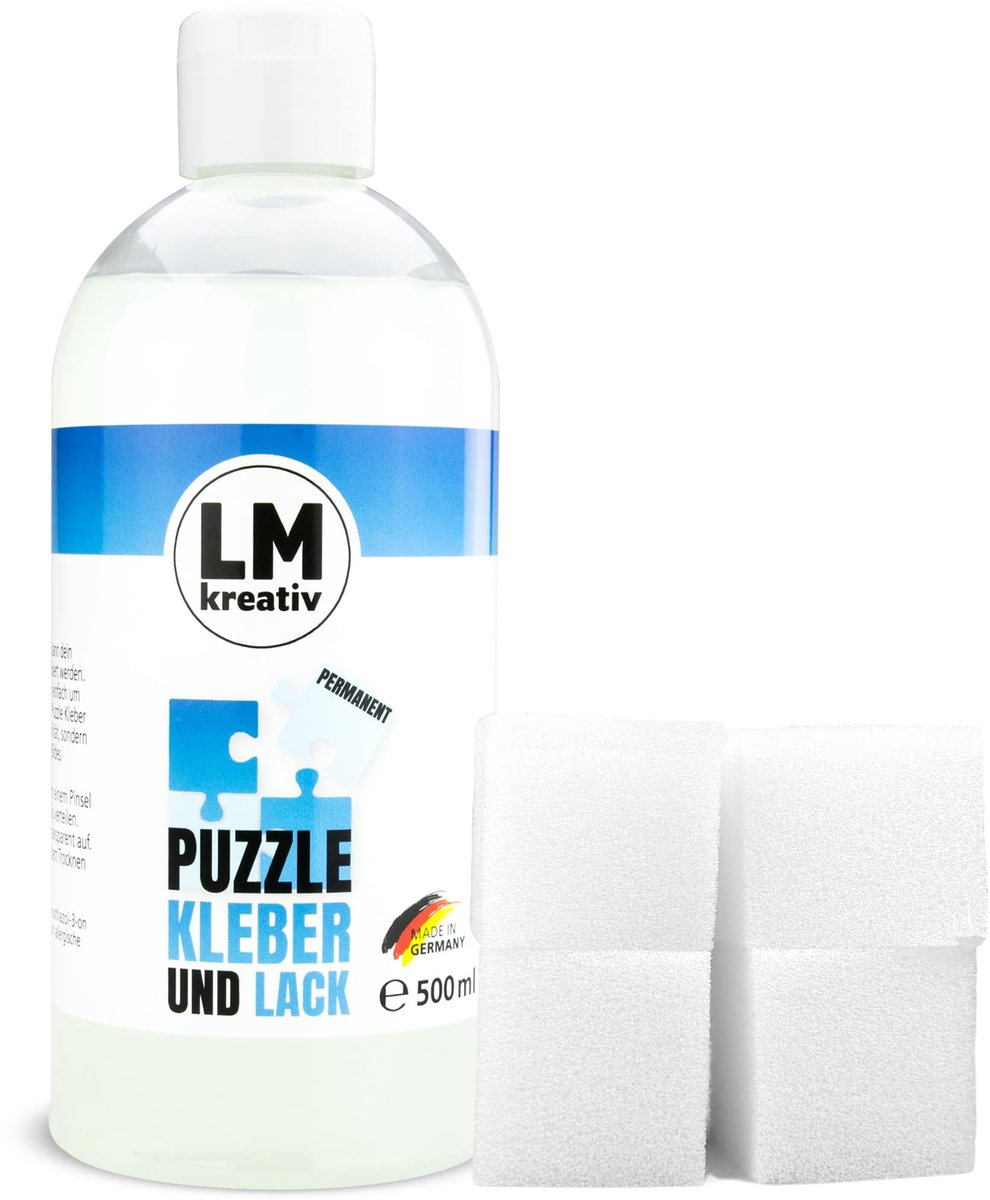 LM-Kreativ 1000849 Puzzellijm en vernis - 500 ml transparant - Met 4 sponzen