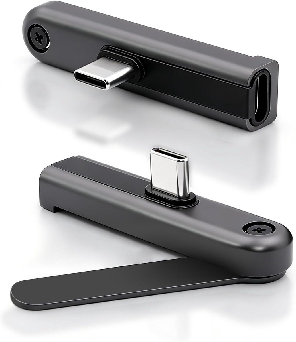 240W USB C Adapter met 90 Graden Haakse Aansluiting en Opklapbare Standaard, Haakse USB C Mannelijk naar Vrouwelijk met houder voor Android, iPhone 15/16/17-serie, tablets en laptops (1 stuk)