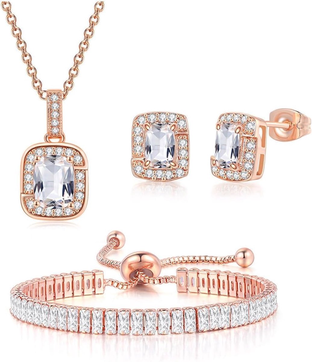 Sieradensets bruiloft strass halsketting oorbellen armbanden sets zirkonia sieradenset eindejaarsbal bruidsmeisje voor dames