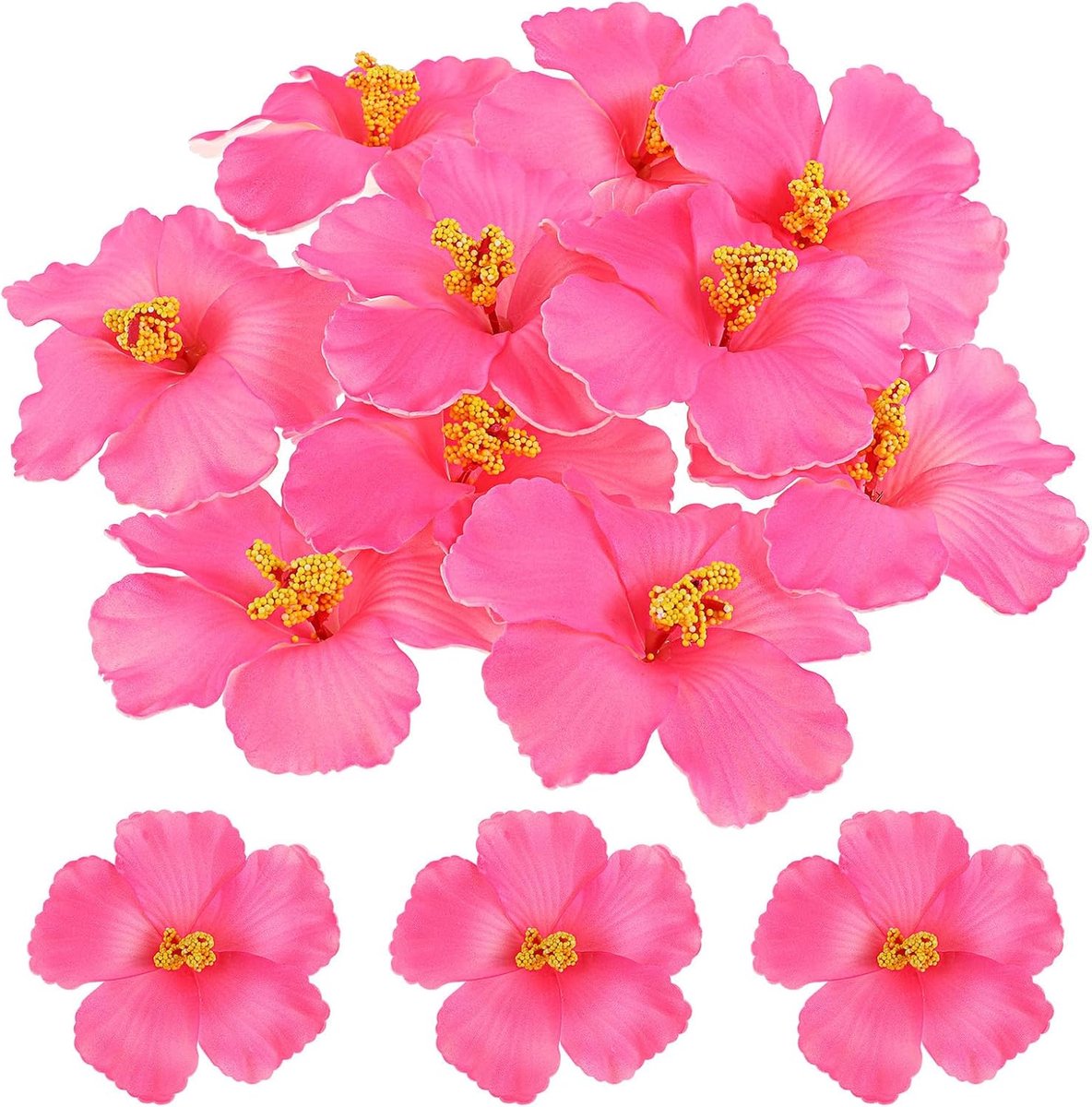 10 kunstroze hibiscusbloemen, kunstmatige tropische bloemendecoraties voor Hawaïaanse Luau-feesten, babyfeestjes, taartdecoratie en doe-het-zelf knutselwerk