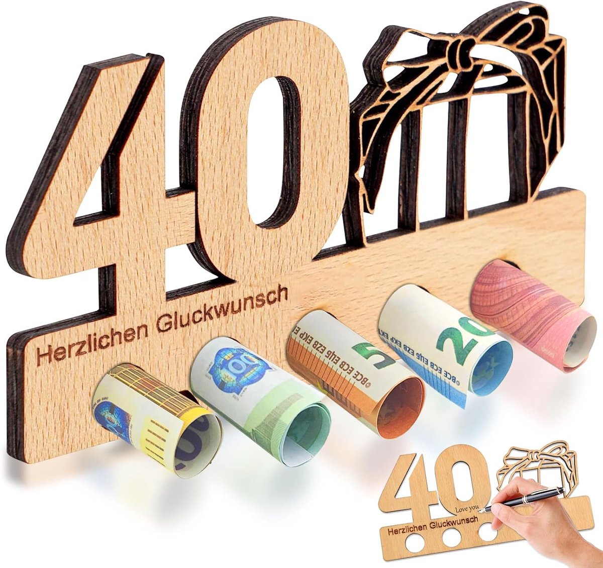 40e verjaardag geldgeschenk hout, geldgeschenkverpakking, geldgeschenken, verjaardag, jubileum, geschenken, geldcadeau, cadeaus van hout voor vrienden/familie/geliefden