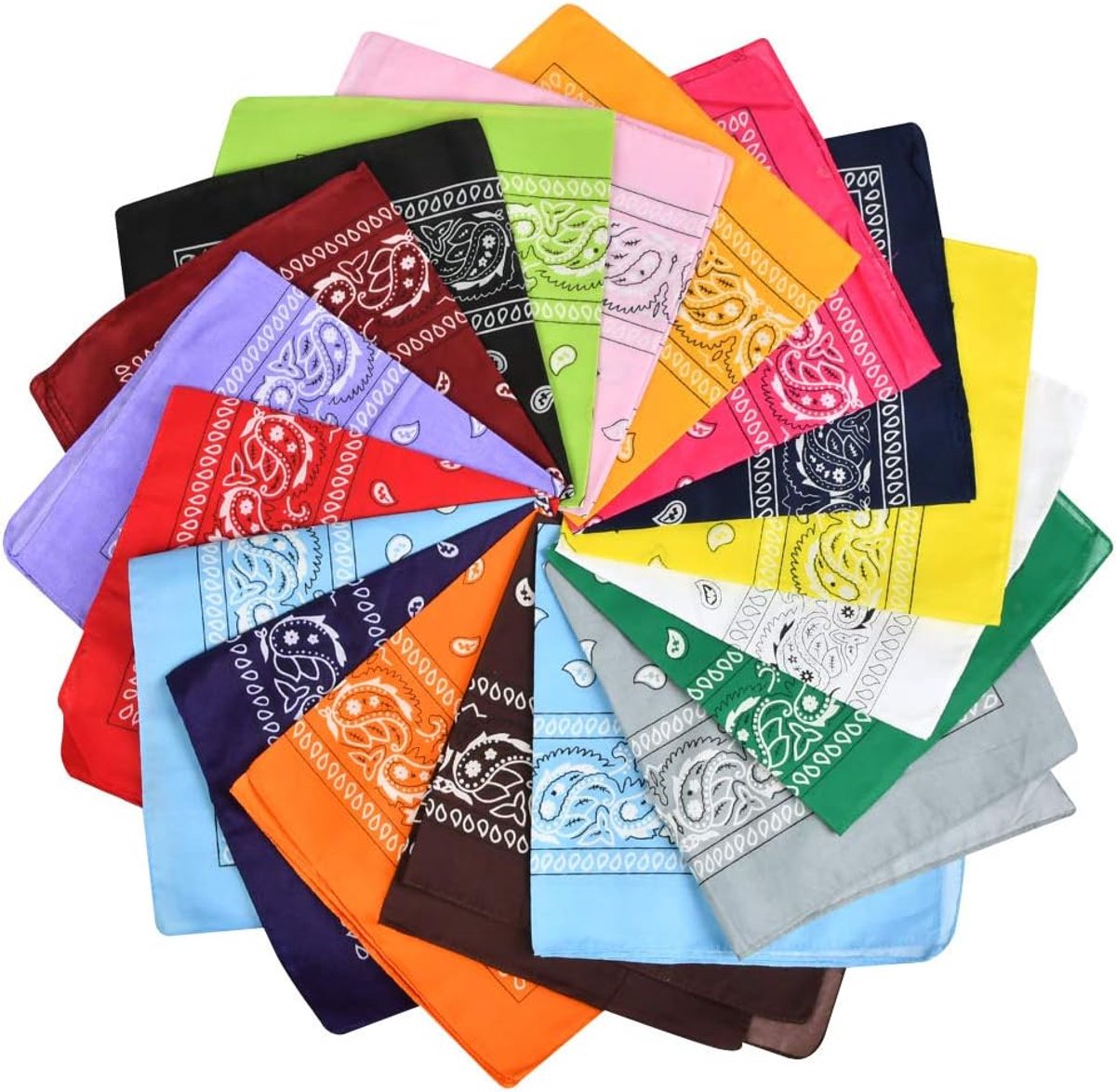 Bandana Sjaal 20 stuks kleurrijke Paisley Bandanas Bandana's multifunctionele hoofdsjaals uniseks halsdoeken grote zakdoeken diverse kleuren vierkante bandana's voor heren en dames (55 x 55 cm), Kleurrijk, L