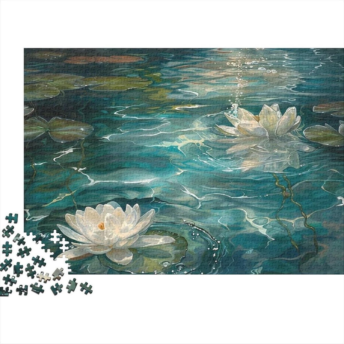 Legpuzzel - Puzzel Volwassenen - Ontspannen en Cognitieve Training - Nauwkeurig Gestanst - 38x26cm 1000 Stukjes - Waterlelie Schilderij