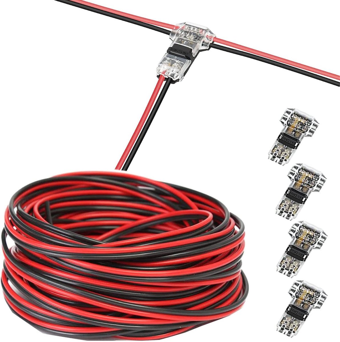 20 m verlengkabel voor LED-stripen, 2-pins, 22 AWG, 12 V, ledkabel voor SMD 3528, 3525, 5050, 5630, DC 5-24 V, 2-pins aansluiting