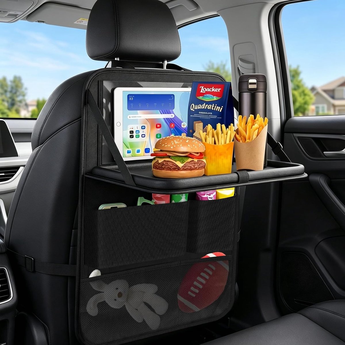 Auto-organizer voor kinderen, rugleuningbescherming auto, autostoelorganizer, grote rugleuningbescherming met opvouwbare tafelplank, auto-organizer voor kinderen, auto-achterbankorganizer, tafel