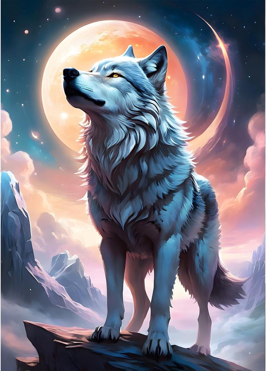 Fantasy Wolf Diamond Painting Kits voor volwassenen beginners, 5D Moonnight Diamond Art Kits, DIY Ronde Full Drill Mountain Gem Art met Painting Kits Relaxing Craft voor Home Wall Decor 30 x 40