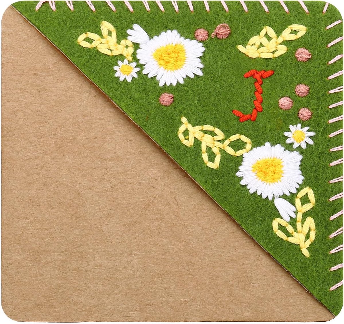 Gepersonaliseerde geborduurde hoek bladwijzer, bloem vilt gestikte driehoek boekenlegger hand bloemen pagina marker voor vrouwen mannen lezen liefhebbers leraren doe-het-zelf, groen, letter j