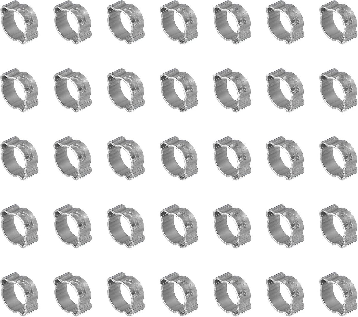 35 stuks 11-13 mm dubbele oorslangklem, 304 roestvrijstalen O-clip krimpringen voor brandstof benzine buis buismontageverbindingen, zilverkleur