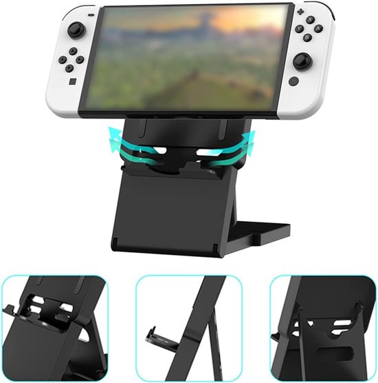 opvouwbare standaard voor Nintendo Switch, Switch Lite en OLED - Verstelbare compacte gaming-standaard (zwart) — afbeelding 3