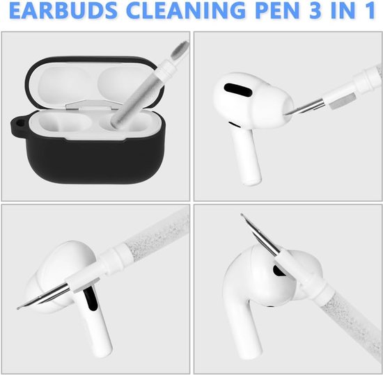 Beschermhoes compatibel met AirPods Pro2/1 2022, met reinigingsset en karabijnhaak, schokbestendige beschermhoes van zachte siliconen voor Apple AirPods Pro2/1 Generation hoes - zwart — afbeelding 2