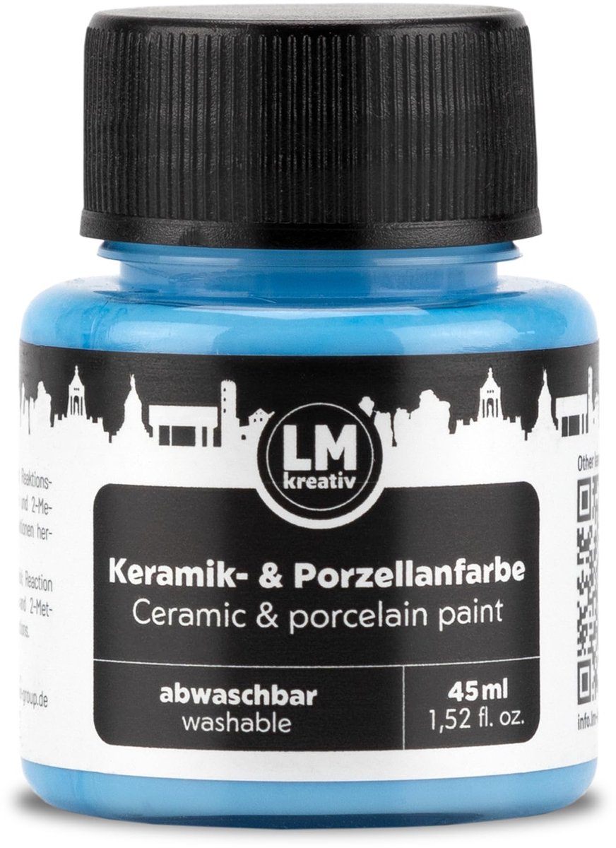 LM-Kreativ Porselein en Glasverf - Dekkende verf - Op Waterbasis - Hittebestendig - Babyblauw - 45 ml