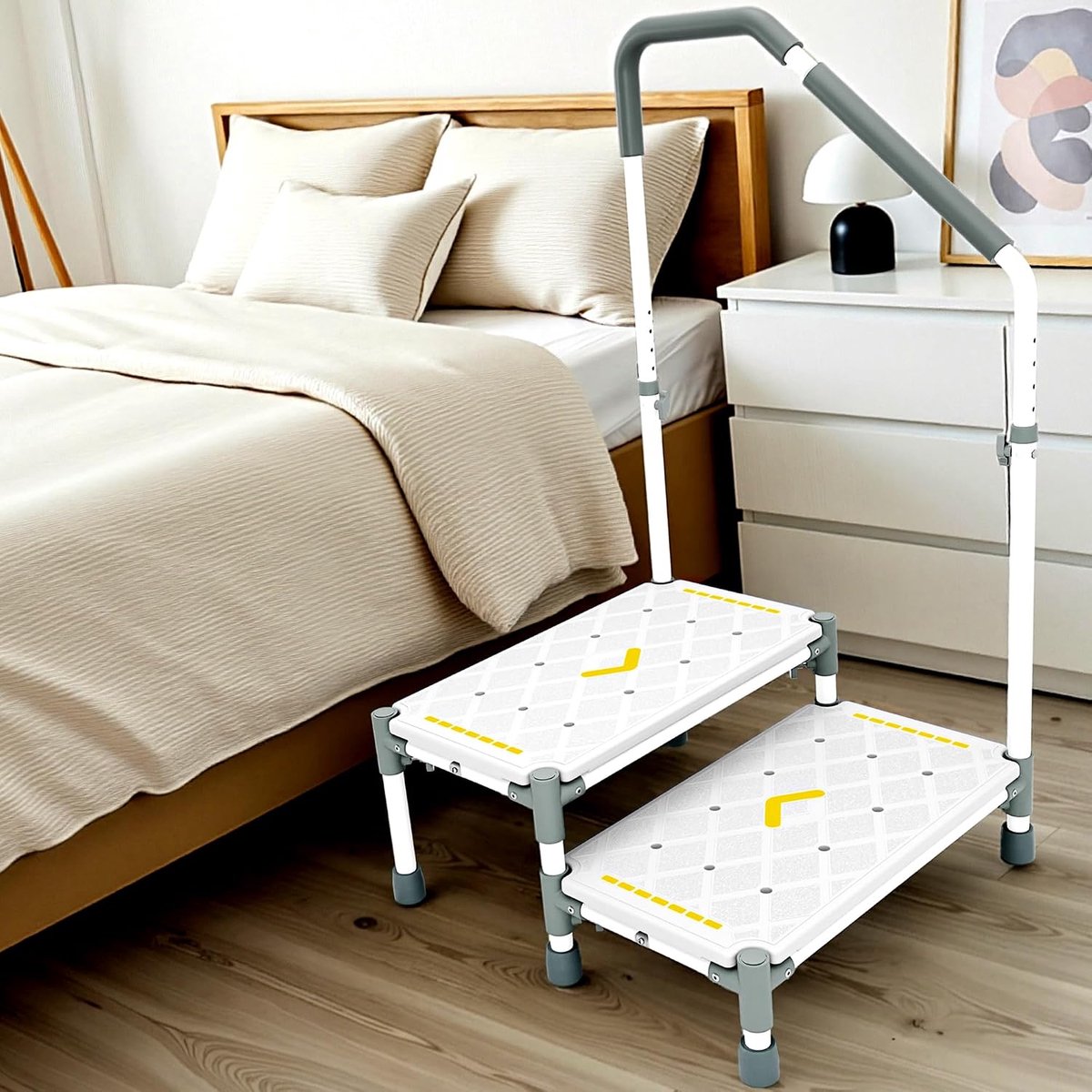 lange opstapkruk voor ouderen (22 inch) armleuningen in hoogte verstelbaar, tot 500 b, nachtlichtstrips, antislip -voor hoge bedden voor volwassenen, senioren, gehandicapten