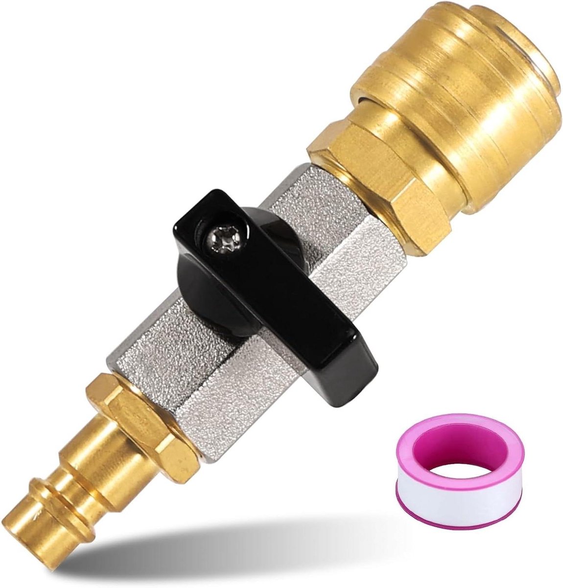 Luchtschakelaar Messing Set - Perslucht Koppeling - Perslucht Beheer - Complete Messing Set - 1/4 inch - Goud