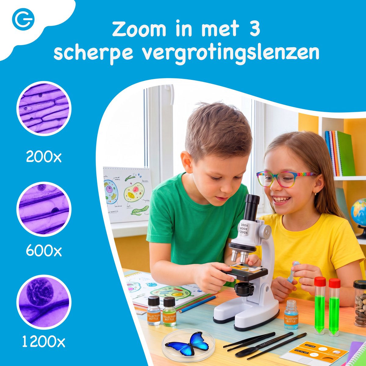 Silvergear® Microscoop voor Kinderen - Kindermicroscoop Set - Beginnersmicroscoop met 200x, 600x, 1200x Vergroting - Educatief STEM Speelgoed - LED Verlichting - Smartphonehouder, Preparaten en Onderzoeksaccessoires - Cadeau voor 6, 7, 8, 9, 10+ Jaar — afbeelding 8