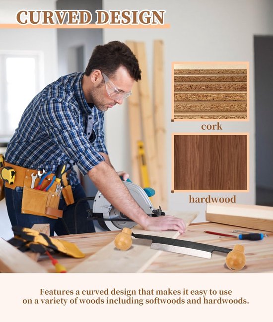 Dailygoods- Tekenmes 12 Inch - Dubbele Handgreep - Antislip Hout - Trekscheermes - Handgereedschap - Gemakkelijk Vast te Pakken - Houtsnijmes — afbeelding 3