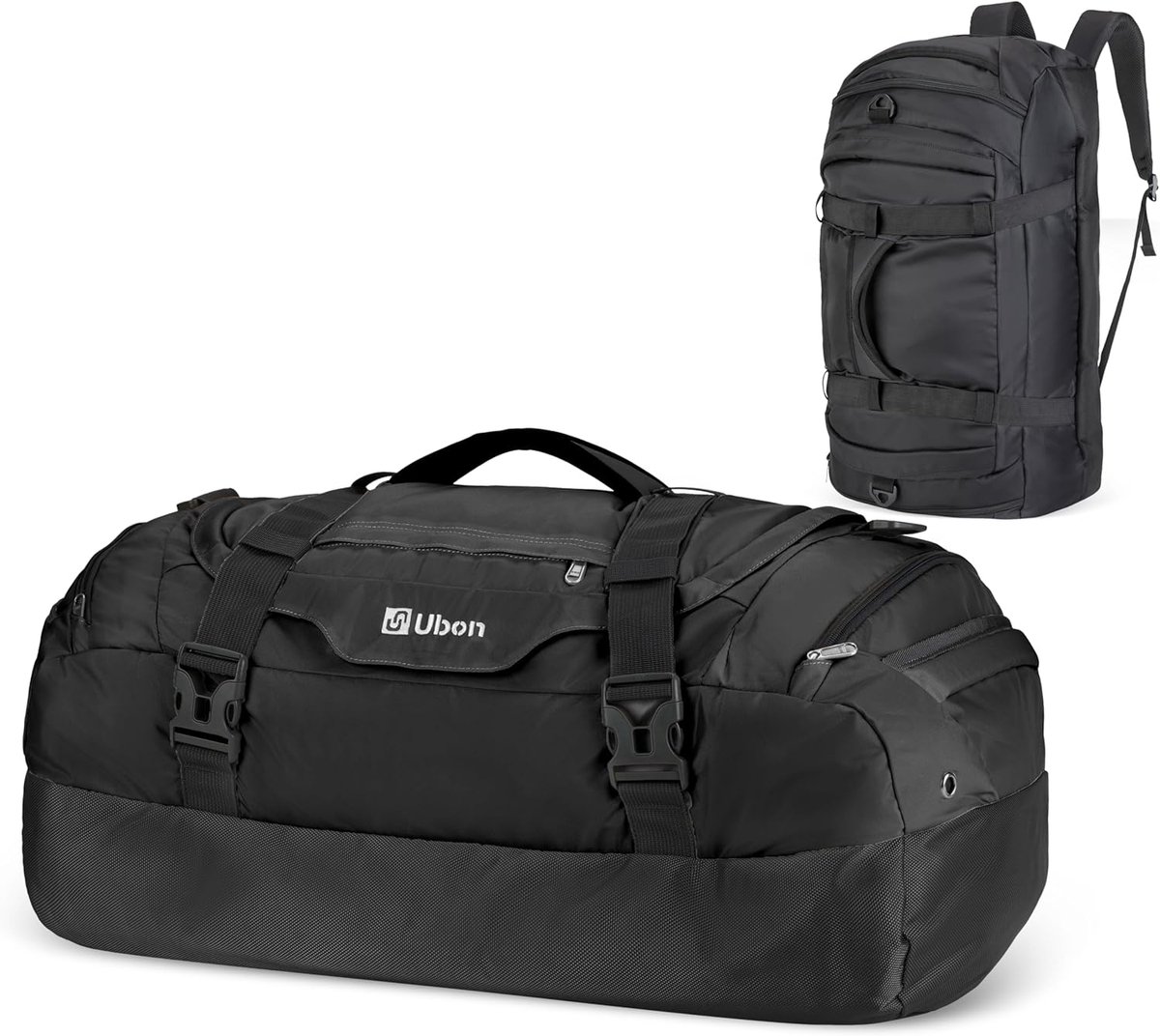 SnelShoppen - Grote Reis Duffel Rugzak met Geventileerde Schoencompartiment, Meerdere Vakken, Sporttas voor Gym, Camping en Strand, Unisex Zwart 65L