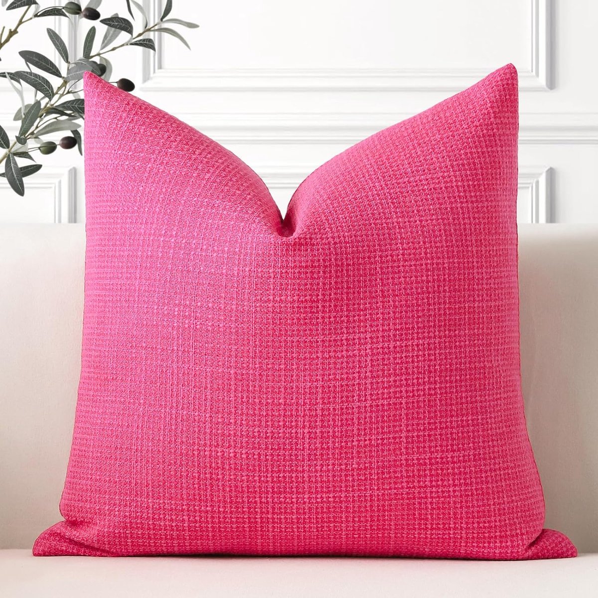 SnelShoppen - Decoratieve Kussenhoes 45x45cm Hot Pink - Zachte Polyester Linnen Kussen Cover voor Sofa, Slaapkamer, Auto - Set van 1