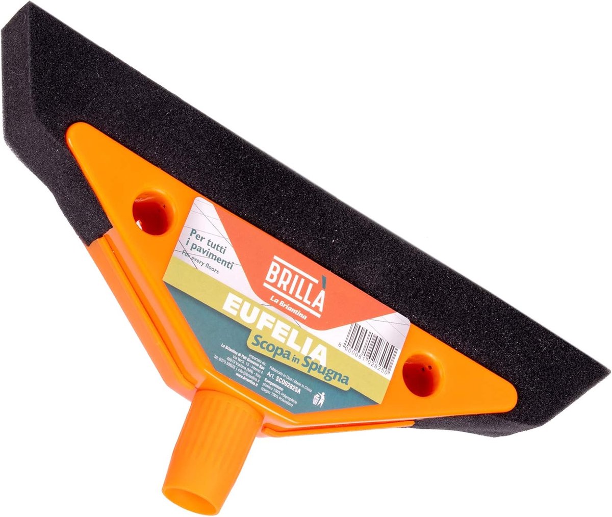 SnelShoppen - Broom Eufelia Terry - Zwarte/Oranje Voegenveger van Spons - 16 x 33,5 x 4,5 cm - Ideaal voor Binnenvloeren en Schoonmaakwerkzaamheden