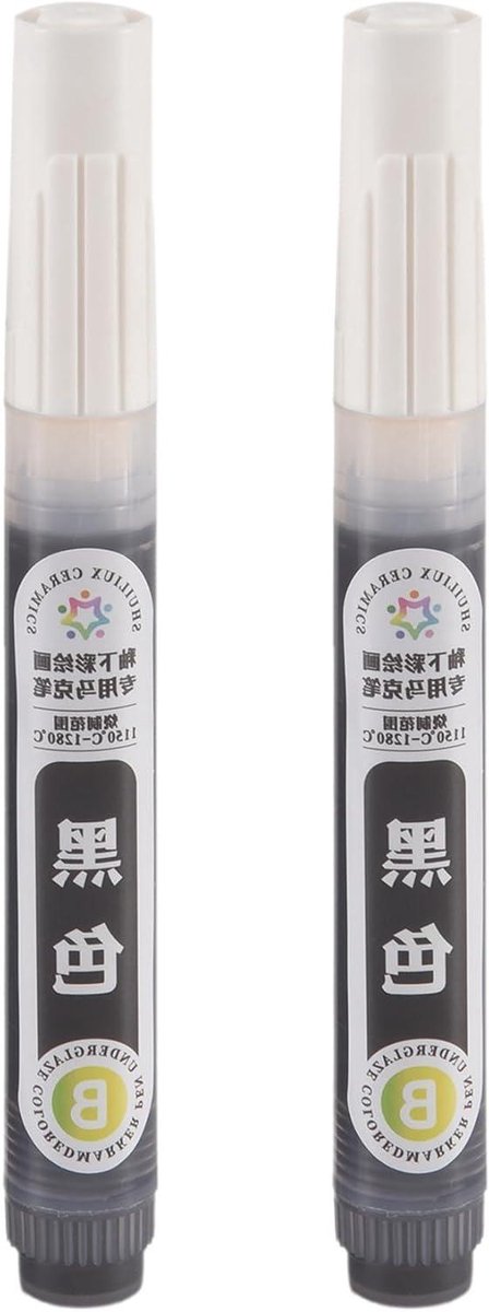 Keramiek Pennen - Onderglazuur Pen - Keramiek Decoreren - Hoge Temperatuur Bestendig - 2 Stuks - Zwart
