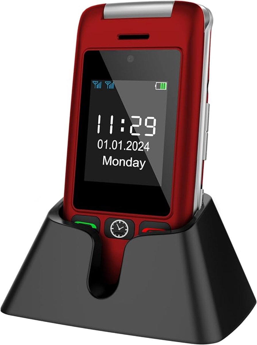 Artfone G6 Senioren Telefoon 4G - Met Extra Batterij - Klaptelefoon Dubbel Scherm - SOS Noodknop - GSM Dumbphone - Rood