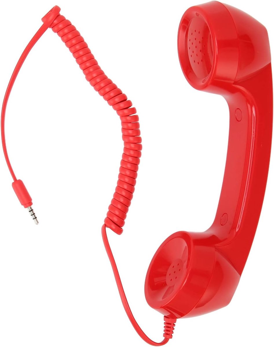SnelShoppen - Retro Telefoon Hoorn, Stralingsvrije Ontvanger, Multifunctionele Geluidsplug voor Mobiele Telefoons en Computers (Rood)
