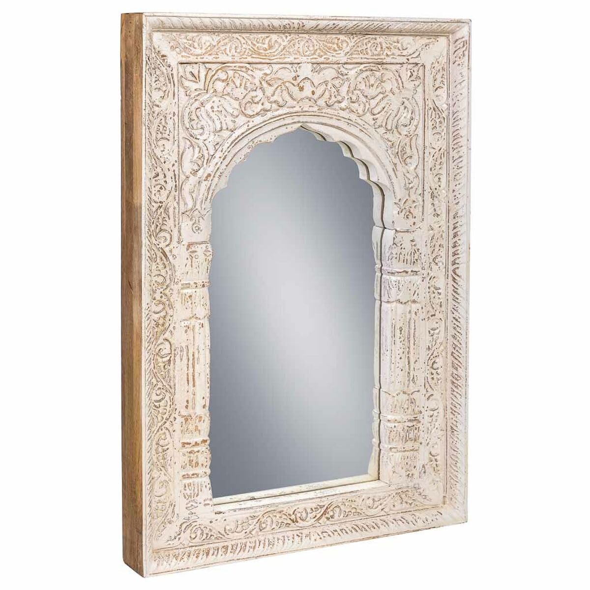 SnelShoppen - Wandspiegel Crèmekleurig van Mangohout - 6 x 60 x 87 cm - Stijlvolle Decoratie voor Woonkamer, Slaapkamer en Hal