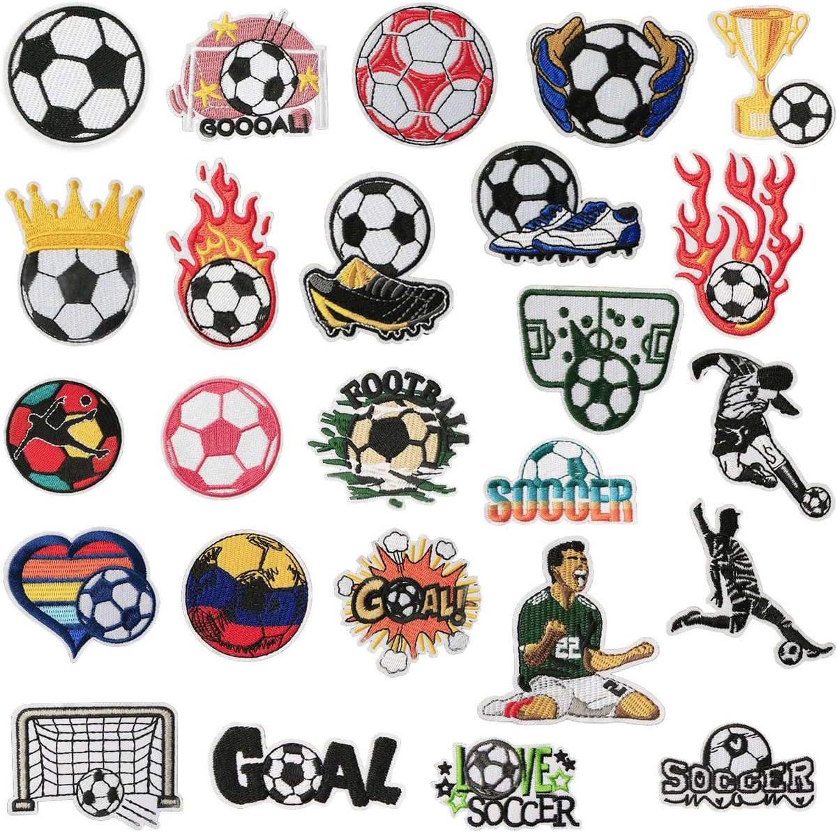 Set van 25 Geborduurde Voetbal Patches voor Kleding, Strijkpatches en Naai Patches voor Creatieve Projecten