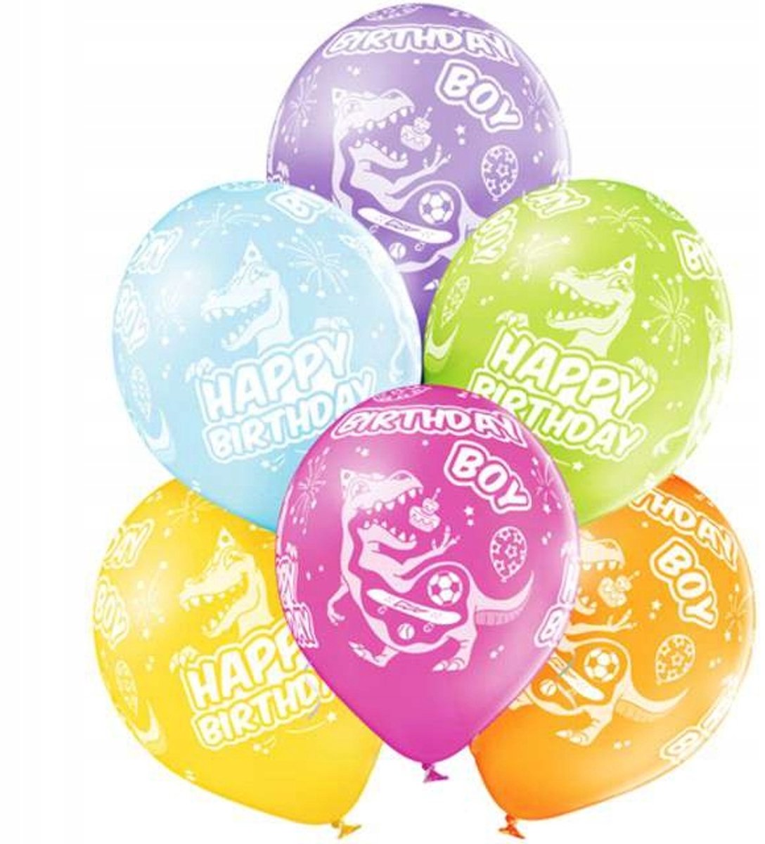 Gefeliciteerd met je verjaardag Verjaardagsjongen Dinosaurusballon, Pak van 6, 30 cm (12 inch) / BULK