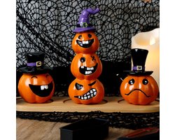 3 Stuks Halloween Decoratie -Halloween Pompoen - Pompoen Figuren Set - Schattige Kunsthars Pompoenen - Herfst Tafeldecoratie voor Woonkamer, Bureau en Feestdecoratie