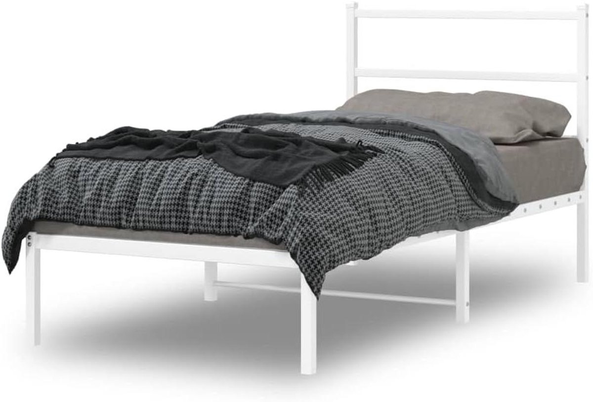 Metalen Bedframe - Ledikant Hoofdbord - Slaapkamer Inrichten - Robuuste Constructie - 90x200 cm - Wit