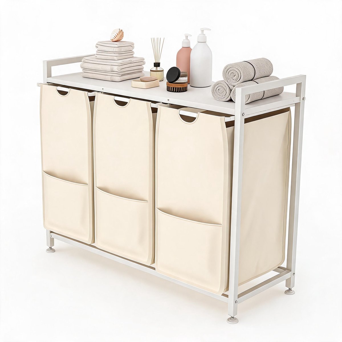 Danky Moderne Wasmand - 92,5x33x72cm - 3 lades - Wit metaal design voor badkamer en slaapkamer