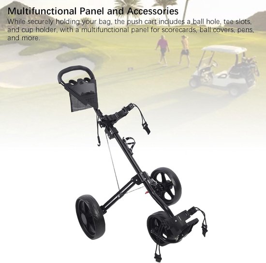 Opvouwbare Golftrolley - 3-wiel trolley Duwkar - Golfen Ondersteunen - Snel Opvouwbaar Mechanisme - 82 x 30 x 26 cm — afbeelding 2