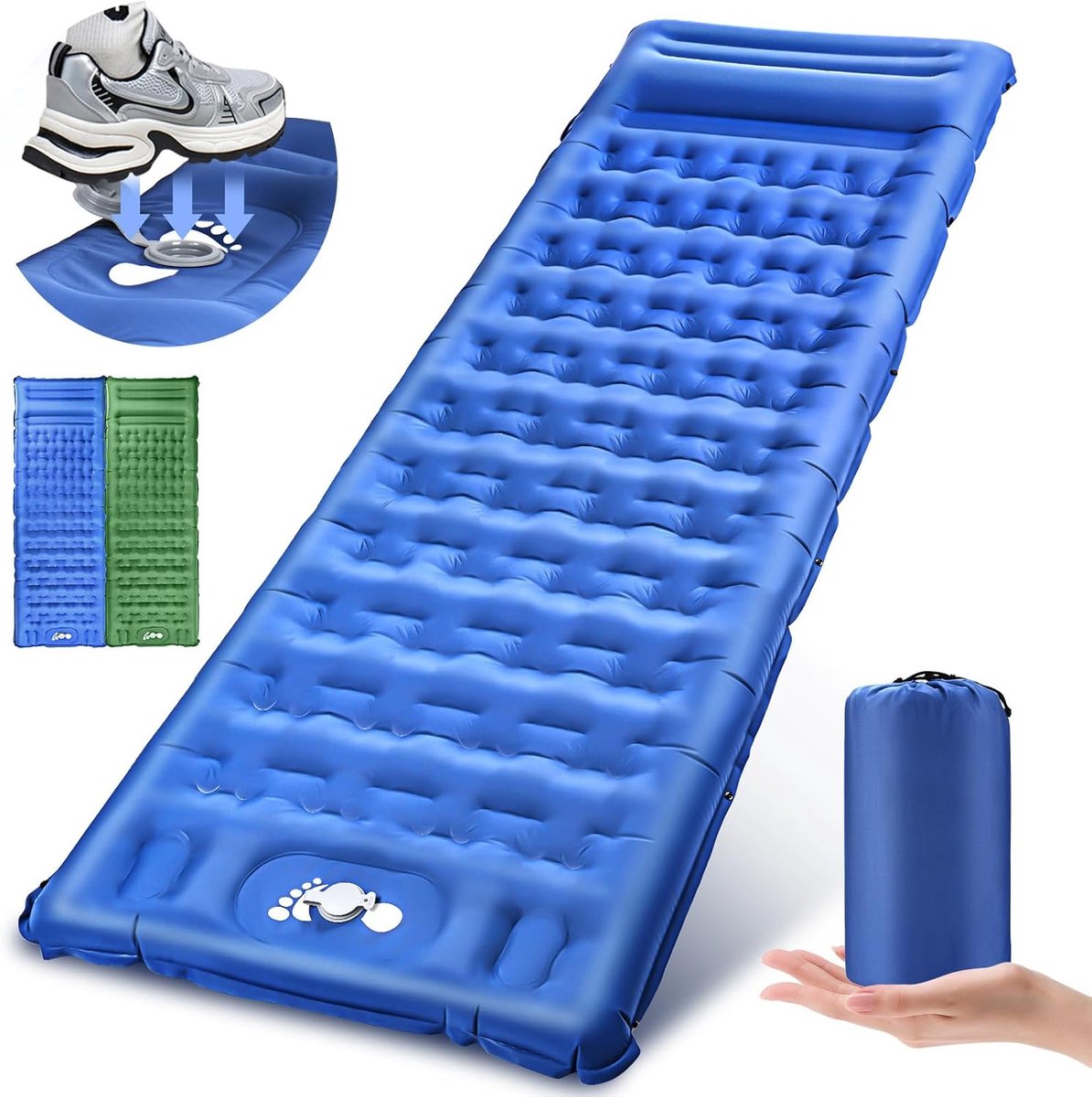SnelShoppen - Zelfopblaasbaar 2024 Geüpgraded Comfortabel Luchtbed 13 cm Dikte Draagbaar met Ingebouwd Kussen en Voetpomp Isolatiemat voor Kamperen, B