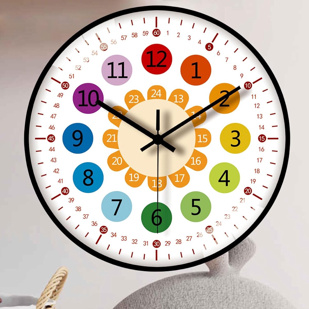 Kinderwandklok 20 cm - Zwart - Stille klok - Ideaal voor kinderkamer - ShopVlot