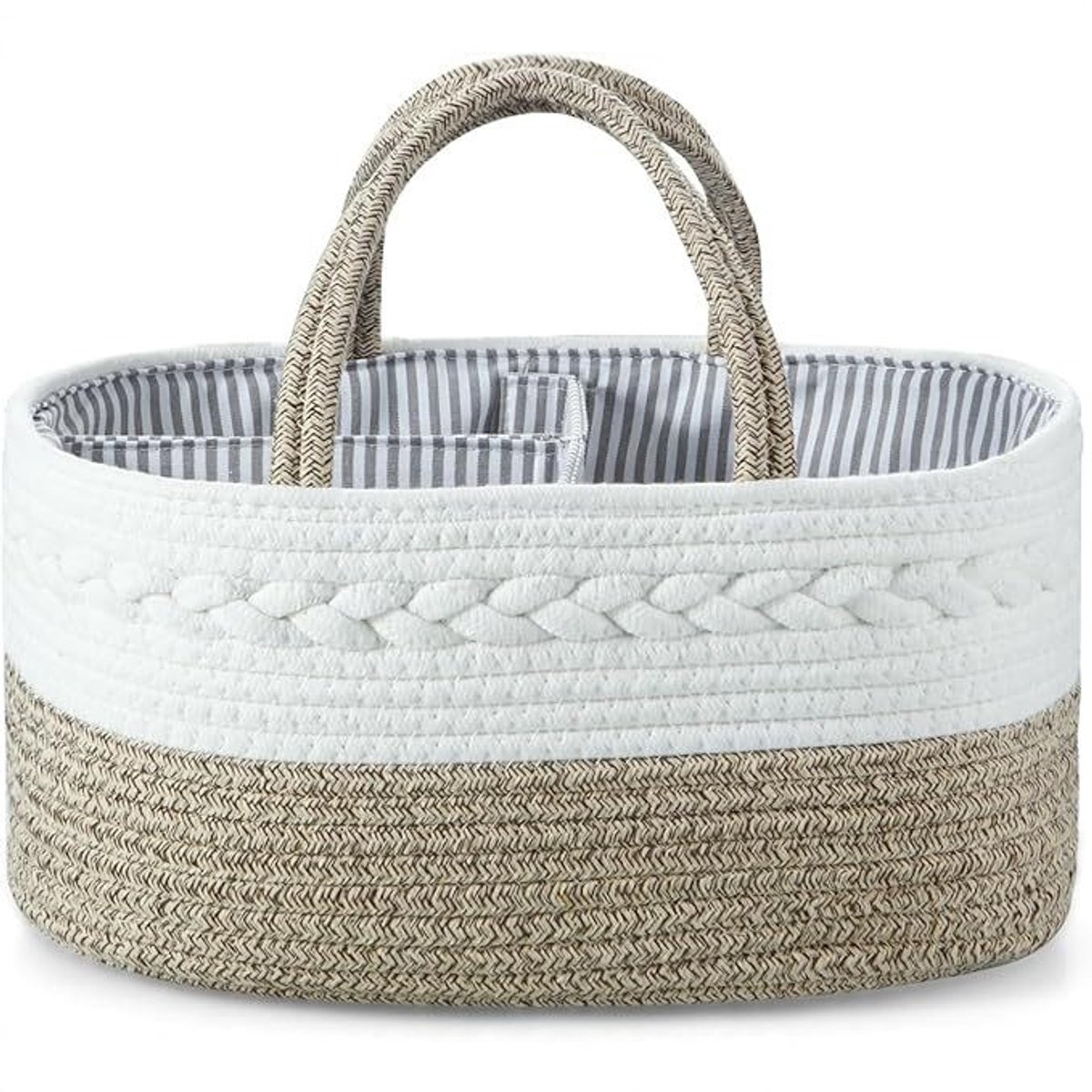 Luiertas - Katoenen touw geweven luiermand - Draagbaar - Geschikt voor commodes, babykamers, auto's en kamperen - Gemaakt van katoen - Zacht en duurzaam - 36 × 22 × 18 cm - Kleurblokdesign