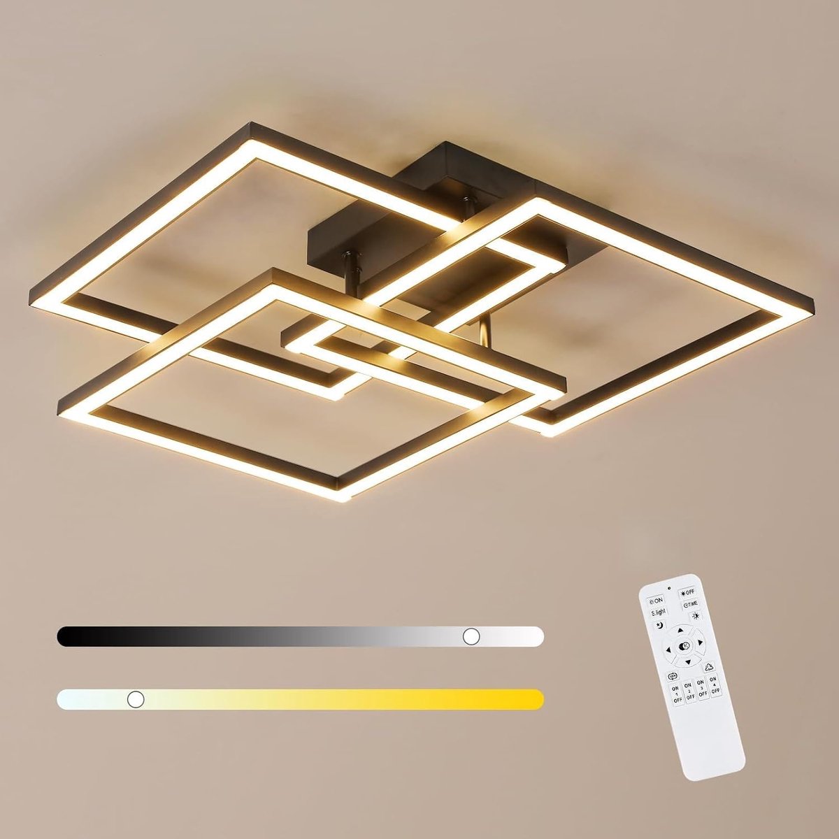 Riserva LED Plafondlamp Vierkant Zwart Modern Minimalistisch Art Deco 40W 4500lm Traploos Dimbaar 3000-6500K Afstandsbediening & App Bediening Ra80 220-240V