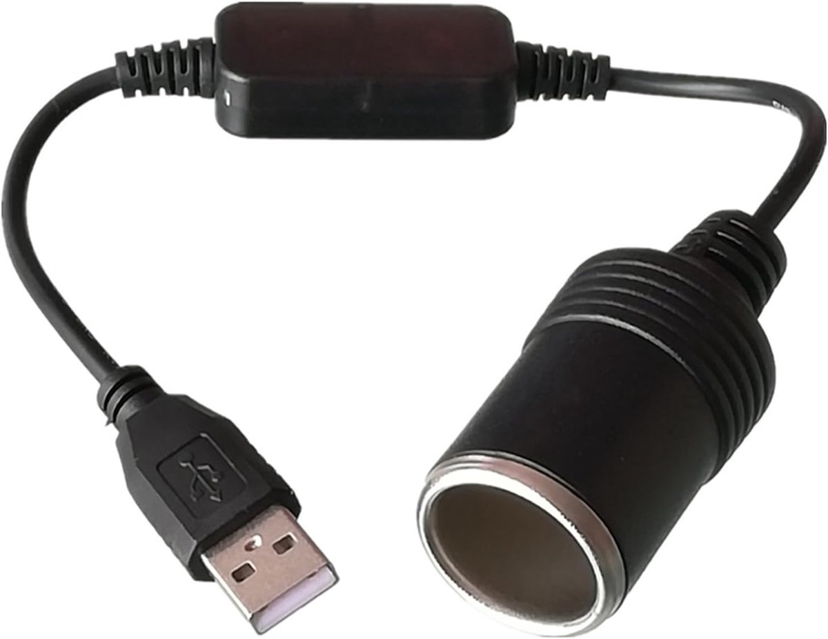 USB A Plug naar 12V Auto Sigarettenaansteker Converter Kabel - 30 cm - Compact en lichtgewicht - ShopVlot