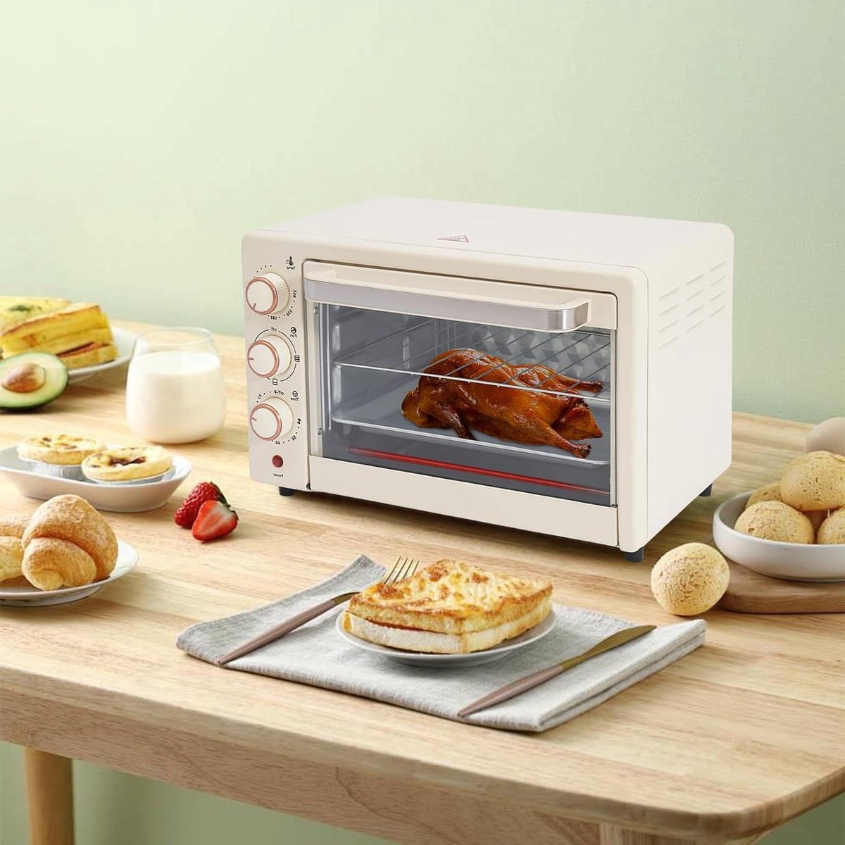 Elektrische Mini Oven - Tafeloven Broodbakoven - Snacks en Desserts Bereiden - Instelbare Temperatuur Timer - 22 Liter - Wit