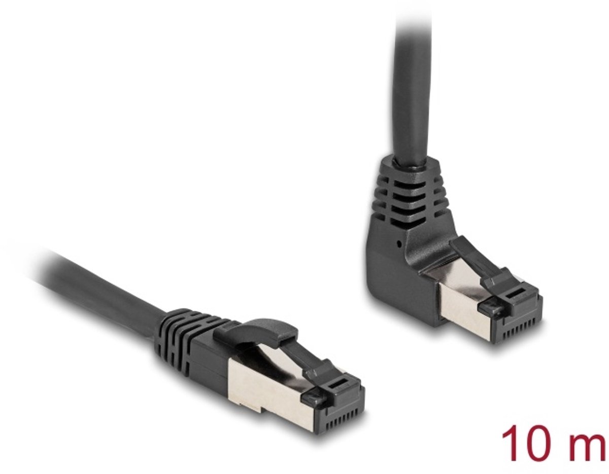Delock RJ45 Network Cable Cat.8.1 S/FTP 90° upwards angled / straight 10 m black